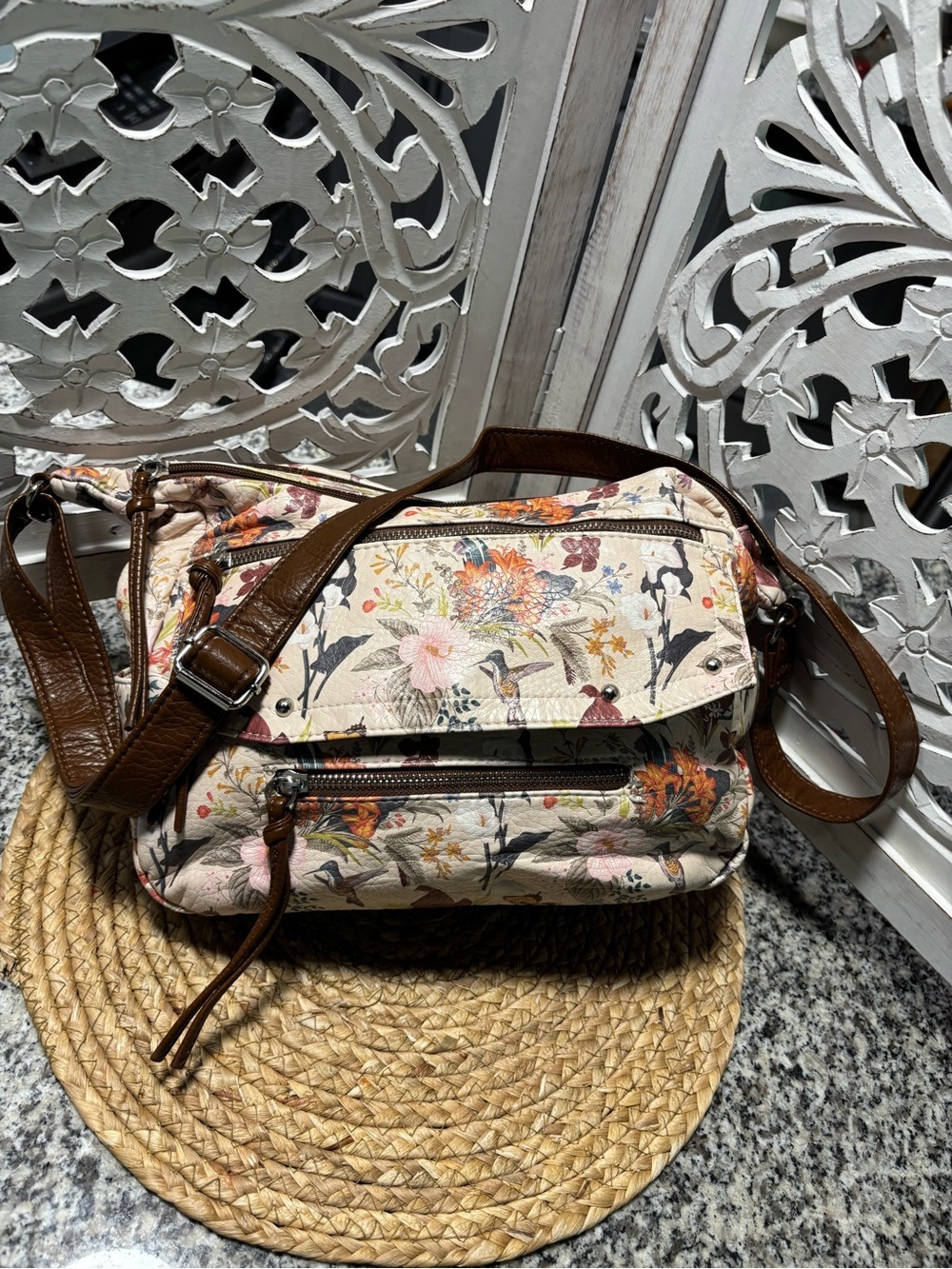 Bueno Floral Quilted Shoulder Bag in Cream and Brown - Picture 14 of 14